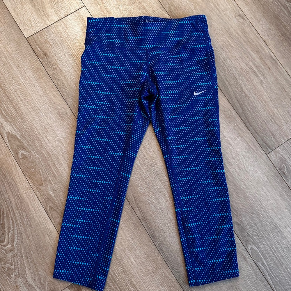 Nike Dri-FIT Blue Dotted‎ Running Leggings Womens Small Cropped Tight Zip Pocket